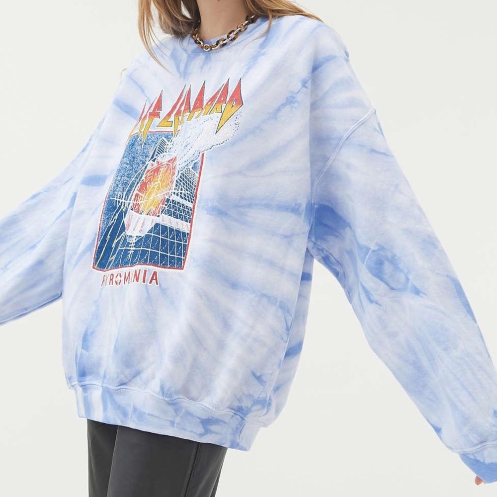 Urban Outfitters Def Leppard Pyromania Tie-Dye Crew Neck Sweatshirt